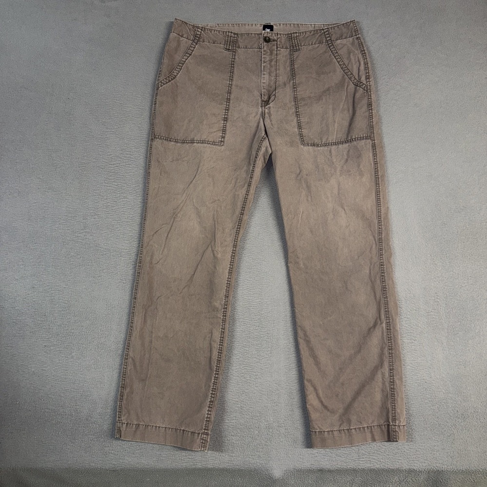 Gap Pants Mens 38x34 (Fit 38x32) Taupe Brown Relaxed Straight Flat Front Cotton